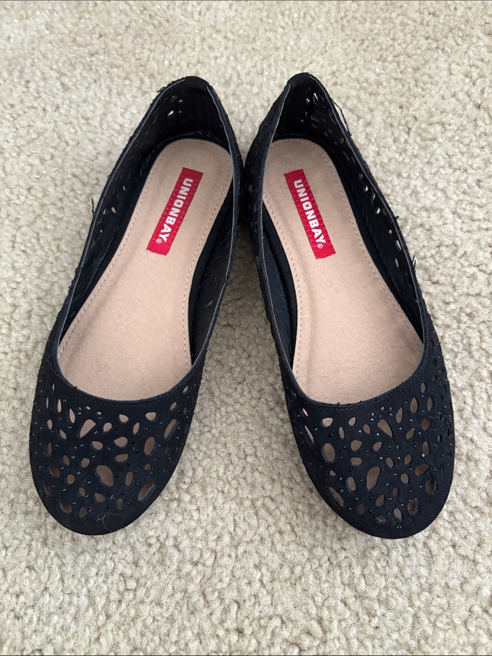 UNIONBAY Black Laser-Cut Slip-On Ballet Flats
